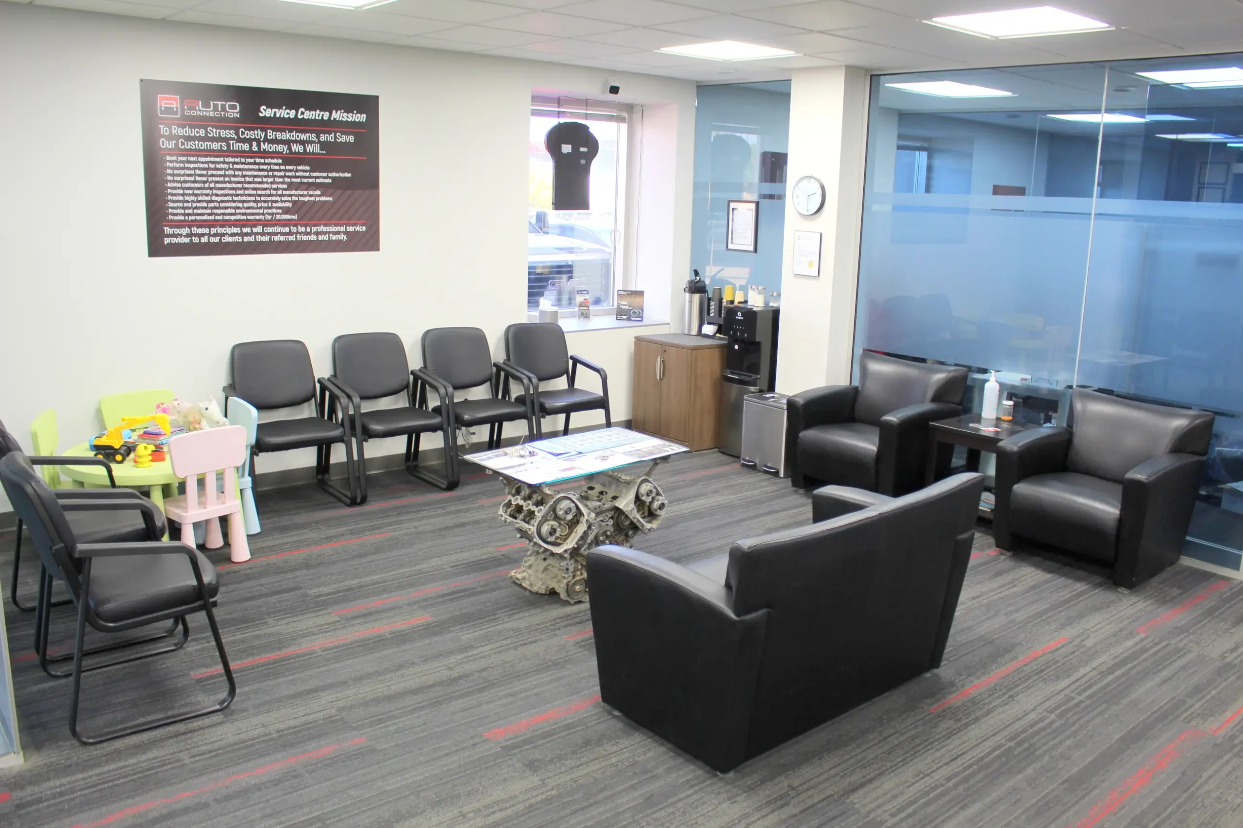 Comfortable waiting area at Saskatoon Auto Connection